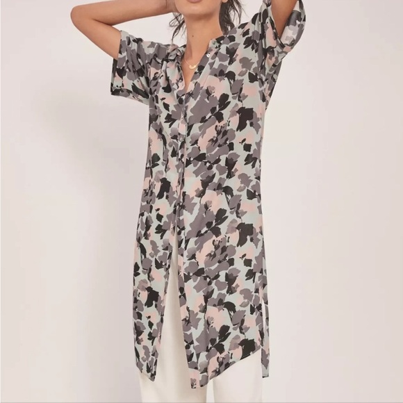 Anthropologie Maeve Rita Floral Tunic Blouse Top Longline Button Up Oversized S - Picture 2 of 12